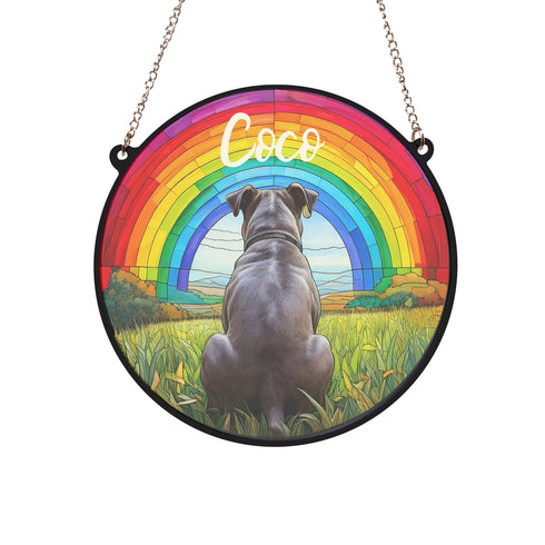 Staffordshire Bull Terrier Grey Rainbow Bridge Personalised Stained Glass Effect Suncatcher